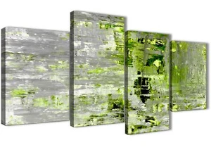 Lime Green Grey Abstract Painting Art Print Canvas - 4 Piece - 130cm Wide - 4360 - Picture 1 of 5