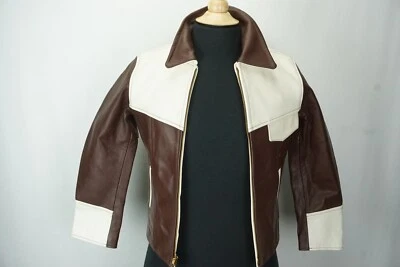 Chaqueta de Cuero Lost Worlds Marrón/Blanco Piel de Caballo Nueva de Lote Antiguo Bolsillo Frontal Único Talla S EE. UU. Foto 1 de 4