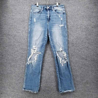 Flying Monkey Jeans Womens 27 Blue Ultra High Rise Ankle Straight Ripped Denim - Image 1 of 4