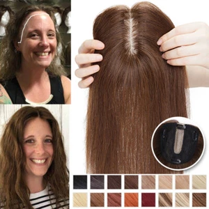 Seamless 100% Human Hair Silk Natural Base Women Topper Hairpiece Toupee Top Wig - Picture 1 of 72