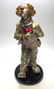 THE GLAMOUR OF SILVER; ISRAEL - SILVER PLATED CLOWN HOLDING HEART STATUE 11"HT - Picture 1 of 8