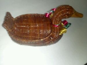 Small Duck Wicker Gift Basket Duck With Wood Beak