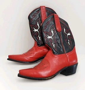 Dan Post Boots Womens 7.5 Red Black Leather Western Cowboy Spain Shoes - Picture 1 of 10
