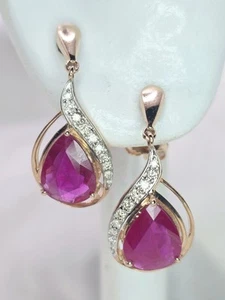 Natural Ruby & Diamond Stud Drop Earrings In 14ct Rose Gold  + Independent... - Picture 1 of 14
