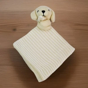 Carters Knit Puppy Dog Security Blanket Yellow/Tan Striped Baby Lovey 14.5" - Picture 1 of 10