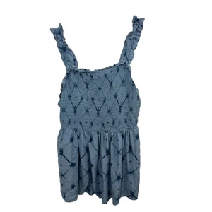 Sonoma Babydoll Top Women's 1X Tank Rayon Blue Tie Dye Smocked Ruffle Y2K - Picture 1 of 9