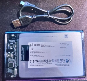USB 2.5" Transparent External 256GB Hard Drive w Cable Micron SSD Drive - Picture 1 of 1