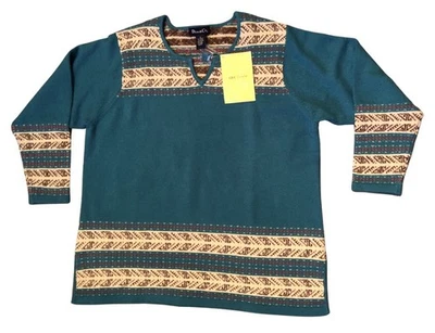 NUEVO Suéter Denim & Co Alpine Talla Grande 1X Cuello en V Verde azulado Crema Marrón Coral Nuevo con Etiquetas Foto 1 de 2