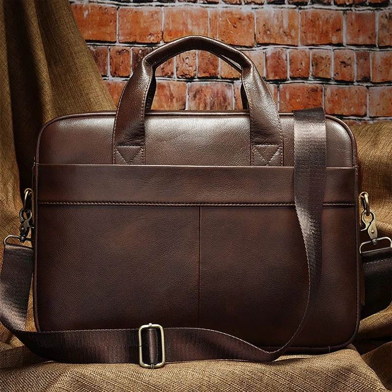 Vintage Leather Briefcase For Men - 15.7" Laptop Messenger Bag, Retro Business Tote