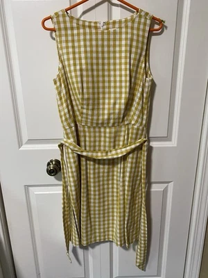 Anne Klein Size 8 Yellow Gingham Dress Waist Tie Feminine Plaid Cottage Core - Image 1 of 4