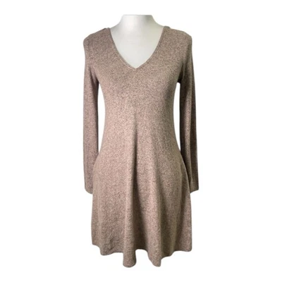 Vestido feminino A. Byer A Line XS bronzeado elástico manga longa gola V cruzada costas - Imagem 1 de 4