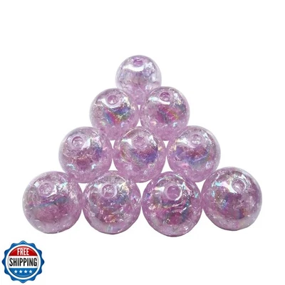 60PCS 16mm Colored Acrylic Crystal Beads Round Crackle Glass Beads Charms for - Image 1 of 4