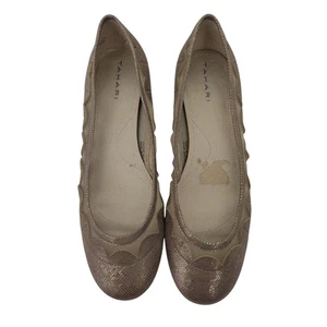 Tahari Metallic Gold Leder Jakobsmuschel Mesh flache Schuhe 8,5 M - Bild 1 von 9