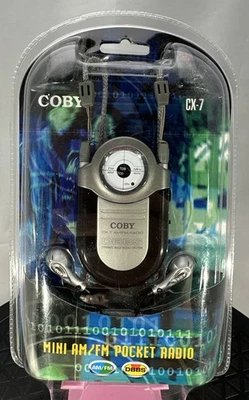 Coby Mini AM/FM DBBS Pocket Radio Black With Earphones & Neck Strap CX-7 New - Image 1 of 4