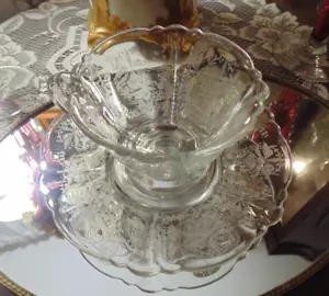 Heisey Elegant Glass Cup Saucer "Orchid" Queen Ann Blank #1509 Etched - Picture 1 of 5