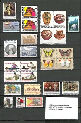 1977 US Year Set MNH – Scott #1704-1730 – 27 Stamp Complete Commemoratives - Image 1 of 2