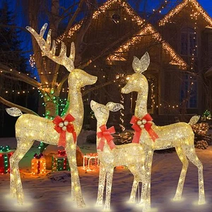 3pc LED Lighted Christmas Deer Family Indoor Outdoor Yard Decoration All Weather - Picture 1 of 6