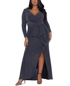 Betsy & Adam Womens Plus Size 22 Metallic Ruffled Maxi Evening Dress Gown - Picture 1 of 4