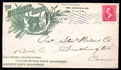 US 1897 ADVERTISING THE BUCKEYE LEADS ST. LOUIS, MO. COVER WITH RARE CANCEL - Image 1 of 2