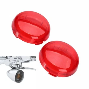 Red Pancake Turn Signal Light Lens Cover For 86-15 Harley Dyna Softail Sportster - Picture 1 of 3