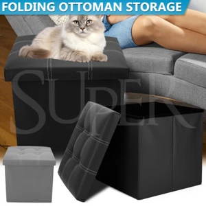 Folding Ottoman Storage Cube Footstool Stool Blanket Box Pouf Seat Bench Linen - Picture 1 of 18