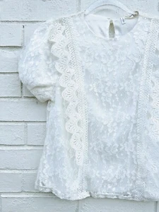 NEW Available by Angela Fashion Simple All Lace Embroidered White Blouse Large - Picture 1 of 3