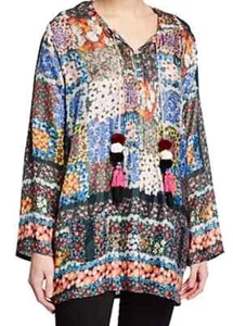 Top túnica Johnny Was seda margarita para mujer talla grande 1X NUEVO - Imagen 1 de 4