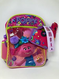 Backpack Trolls Poppy 5 piece Pink W/Cinch Sack, Lunch Bag, Bottle & Dangle - Picture 1 of 3