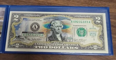 Yellowstone National Park  Wyoming  Commemorative Bank Note on Modern $2 Note .. - Image 1 of 3