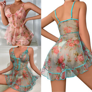 Women Sexy Lingerie Lace Sheer Babydoll Mini Dress Underwear Nightwear Sleepwear