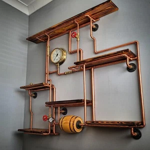 steampunk shelving - retro industrial wall storage- Hardwood wall art - Picture 1 of 2