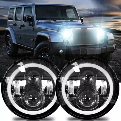 Par de faros LED redondos de 7 pulgadas para Jeep Wrangler JK LJ TJ CJ Foto 1 de 4