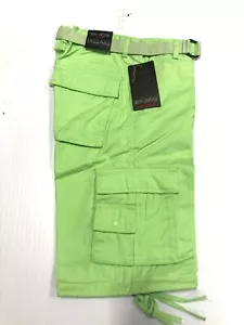 BW Big Men's Size Cargo Shorts 100% Twill Cotton Lime Green Sizes 32 to 44 - Picture 1 of 3