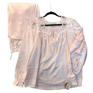 NEW Vintage INTIMATE MOODS 2 Pc Pajamas Pink Sleep Set Lace Satin Women’s M - Picture 1 of 10