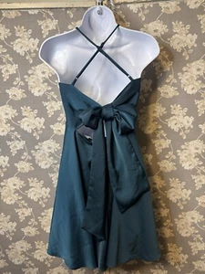 Lulus Sz XL Emerald Dark Green Spaghetti Strap Mini Dress Party Dress Bow Wrap - Picture 1 of 9