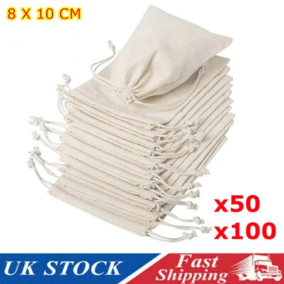 100Pcs Cotton Linen Drawstring Bag Wedding Jewelry Candy Gift Mini Storage Pouch
