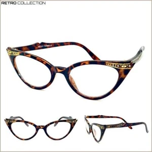 Classy Elegant Exotic Retro Cat Eye Clear Lens EYE GLASSES Pointy Tortoise Frame - Picture 1 of 7