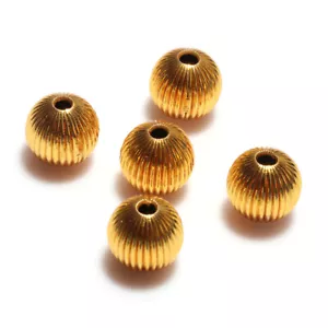 8 Pcs 10mm Corrugated Bead 18k Gold Plated Jewelry Making Bead540 - Picture 1 of 3
