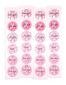 100 Pink Ribbon Breast Cancer Awareness Stickers Cure Hope Survivor courage