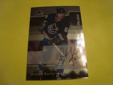 2001 02  BE A PLAYER SIGNATURE SERIES  #205 Justin Kurtz Autograph  Vancouver