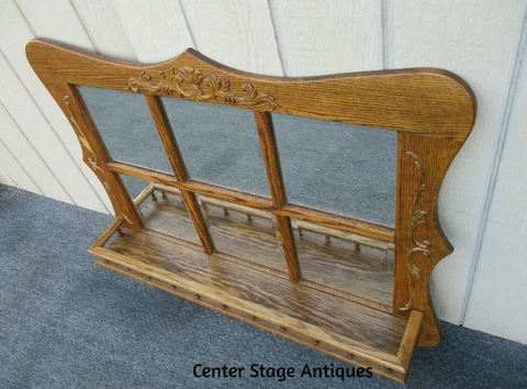 62901 Oak Whatnot Wall Curio Shelf with Beveled Mirrors Cover