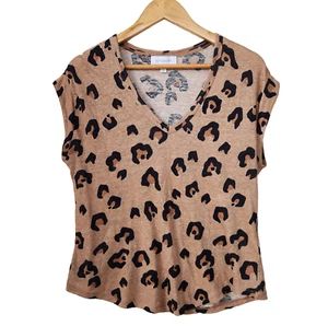 WITCHERY Women’s Top SIZE XS 100% Linen Tee T-Shirt Stretch Beige Leopard EUC - Picture 1 of 5