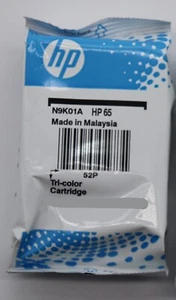 HP 65 Tri-Color Original Ink Cartridge N9K01AN (Foil) - Genuine & NEW - Picture 1 of 1