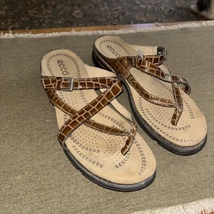 ECCO Brown CROCO Print Strappy Sandals. Size 41 / 10-10.5 US, Very Good Cond. - Picture 1 of 10