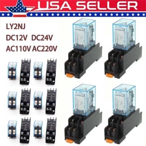 10PCS 12/24/110/220V AC/DC Coil Power Relay LY2NJ DPDT 8Pin HH62P JQX-13F w/Base - Picture 1 of 45