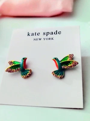 Kate Spade Pink Zirconia & Enamel Hummingbird Earrings - Image 1 of 3