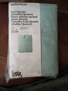 IKEA BERGPALM Full/Double/Queen Duvet and 2 Pillowcase, Green Stripe 104.231.84 - Picture 1 of 3