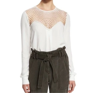 A.L.C. Sian Crepe Silk White Crochet Blouse Size 6 - Picture 1 of 14