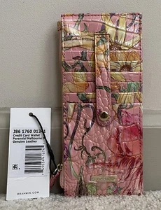 Cartera de cuero delgada para tarjeta de crédito Brahmin Melbourne PERENNE floral rosa nueva con etiquetas - Imagen 1 de 12