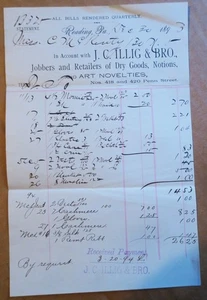 1893 Illig & Bro.,Reading PA McKenty Dry Goods, Notions,clothing quittung & bill - Bild 1 von 3